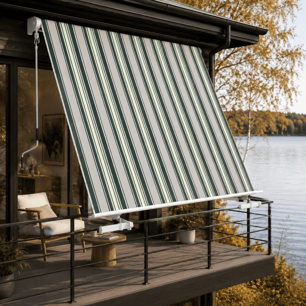 Tenda Parasole Avvolgibile Con Argano Manuale Telaio In Alluminio Copertura In Poliestere 280G Schermo UV Riparo Visivo Per Balcone Terrazzo Portico E Ambienti Esterni 295x250x50 Cm Verde E Beige