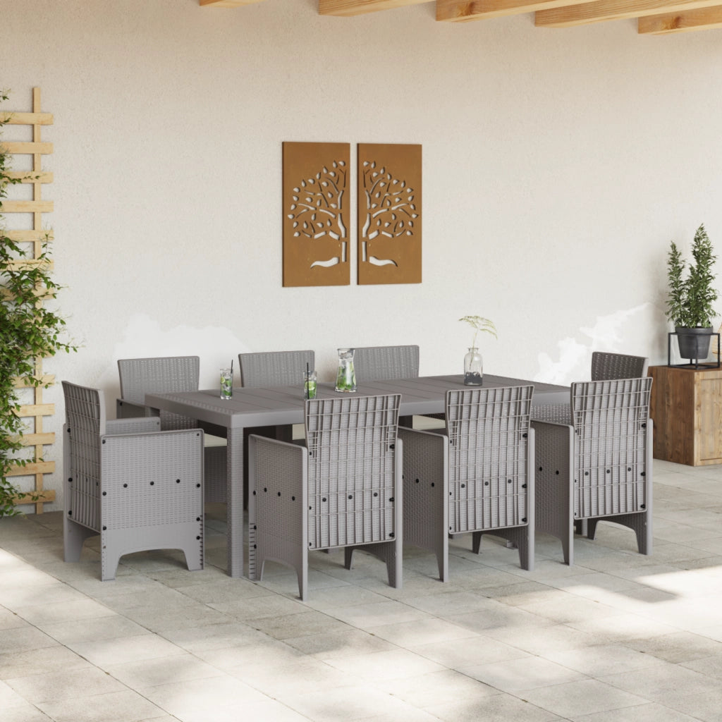 Set da pranzo da giardino da 9 pezzi con cuscini leggeri in polirattan