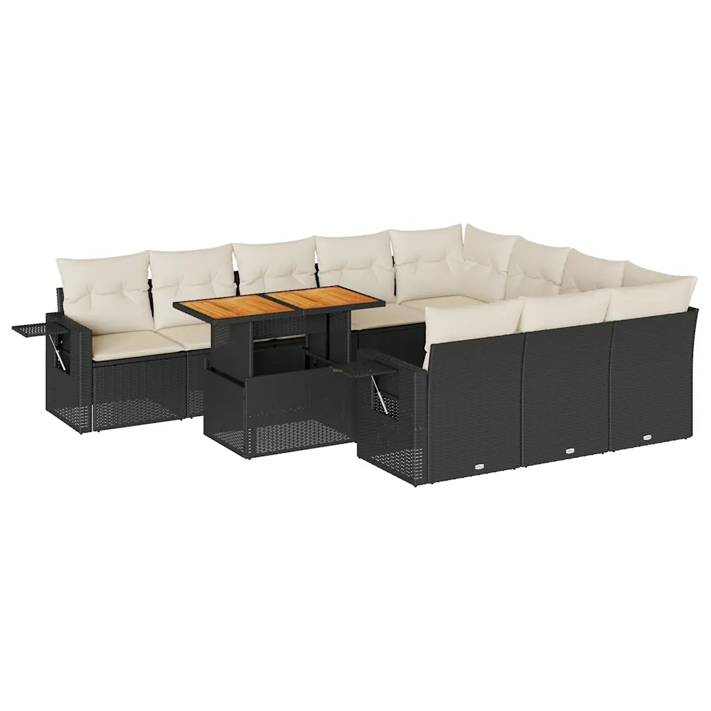 Set Divani da Giardino 11 pz con Cuscini in Polyrattan Nero 3327199