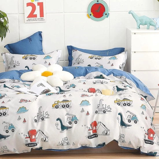 Set da letto per bambini, 135 x 200 cm, per ragazzi e ragazze, disegno dinosauro, set da letto con chiusura a zip, cotone, 135 x 200 cm + 80 x 80 cm, 2 pezzi.