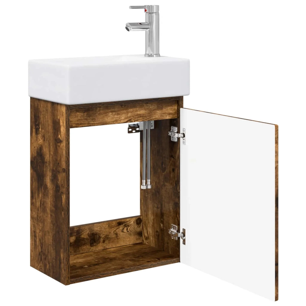 Mobile bagno con rubinetto Rovere Fumo 45,5 x 25,5 x 84 cm 889496