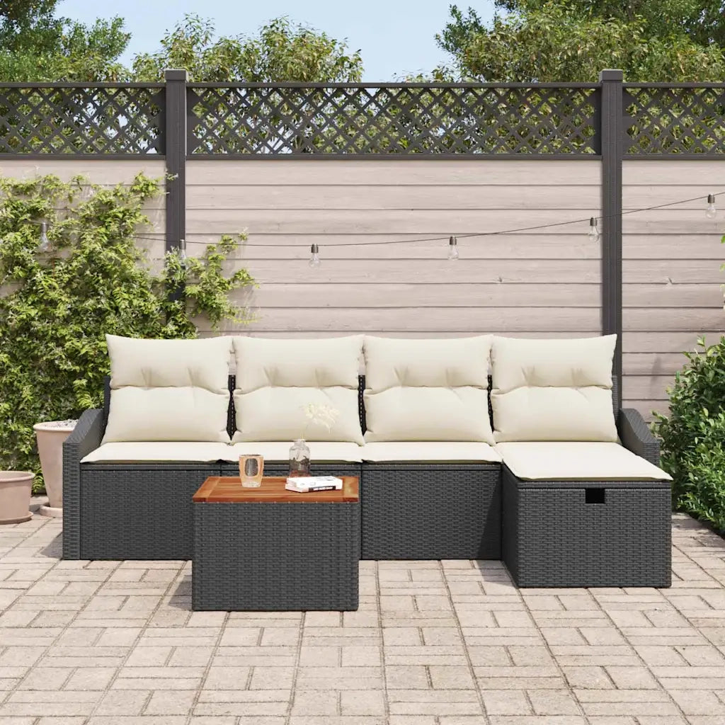 Set Divano da Giardino con cuscino 6 pcs Nero Poly Rattan