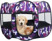 Recinzione per animali domestici portatile 8 metri, recinzione per cani e gatti, recinzione per giardino 80CM * 57CM, colore camouflage blu scuro