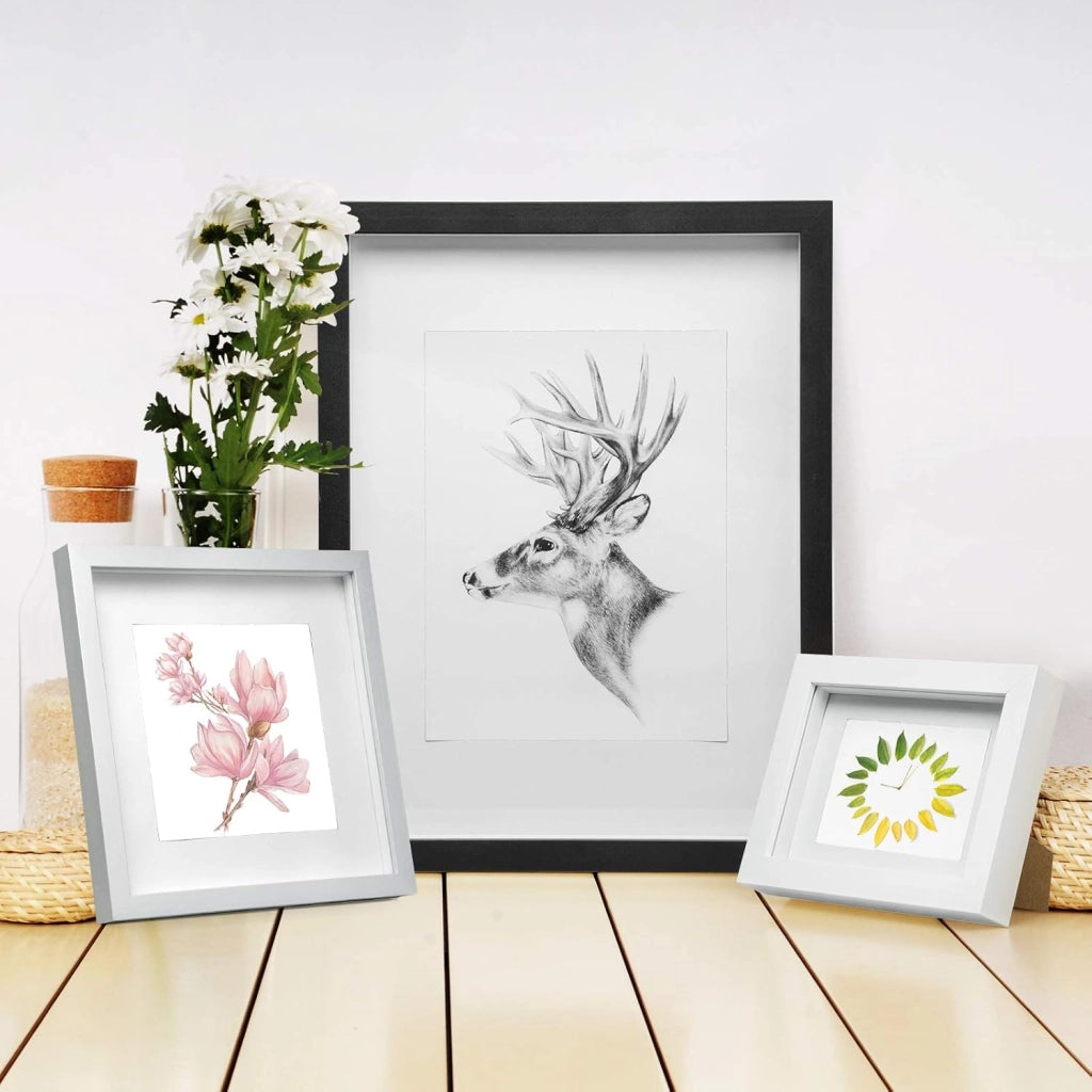 Set di 10 Cornice 3D per Foto da Muro Cornici 40x40cm per Oggetti Fino a 1,5cm, Cornici Fotografiche Multiple da Tavolo Portafoto Sospeso in Legno Passepartout Incluso, Nero