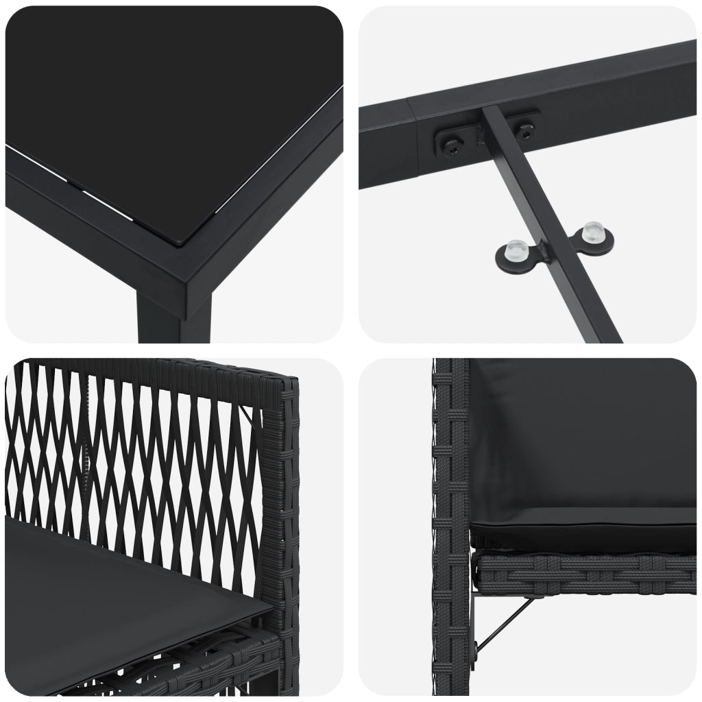 Set da Pranzo da Giardino 5 Pezzi con Cuscini Nero Polyrattan