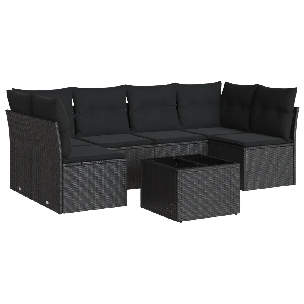 Set Divani da Giardino con Cuscini 7pz Nero Polyrattan