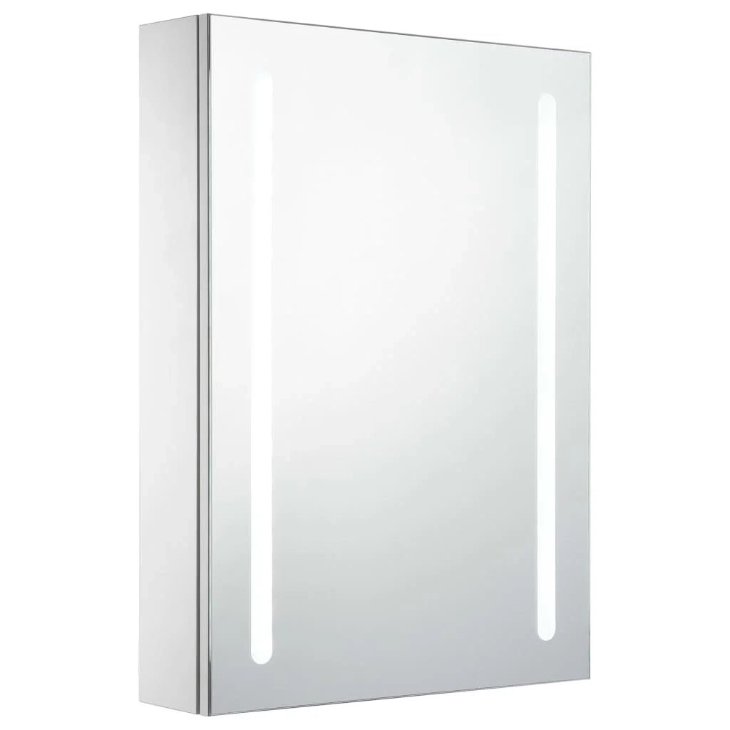 Mobiletto da bagno con specchio LED 50 x 13 x 70 cm bianco e argento 02_0006563