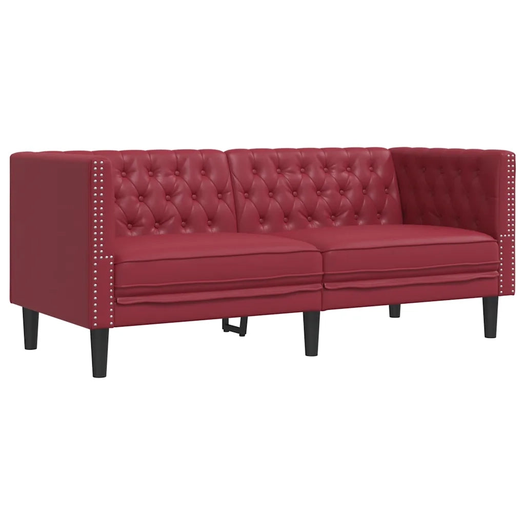 Sei Divani Chesterfield 3 pz Rosso Vino in Similpelle