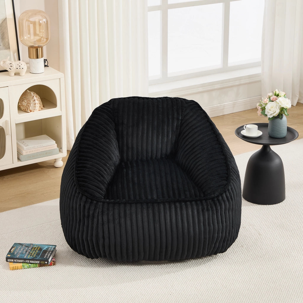 Pouf sacco 46x43x29 cm imbottito in velluto a coste nero