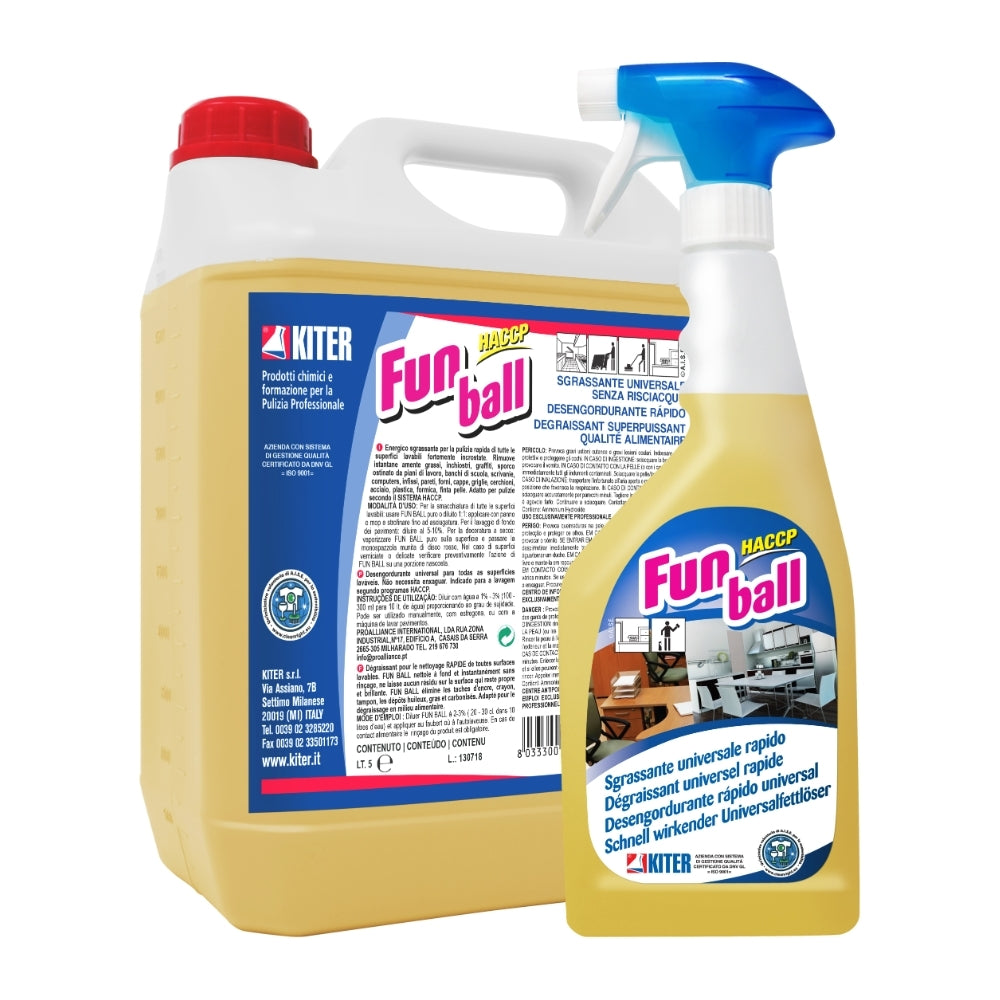 FUN BALL, Sgrassatore Universale Pronto Uso Senza Risciaquo per HACCP | Kiter, Versione da 750ml