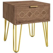 Comodini Moderni Set 2 Pezzi in Truciolato e Acciaio con Cassetto, 39.5x41x49 cm, Marrone