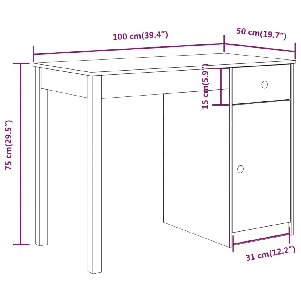 Scrivania tavolo postazione di lavoro mobile per computer studio 100 x 50 x 75 cm legno massello di pino bianco 02_0023498