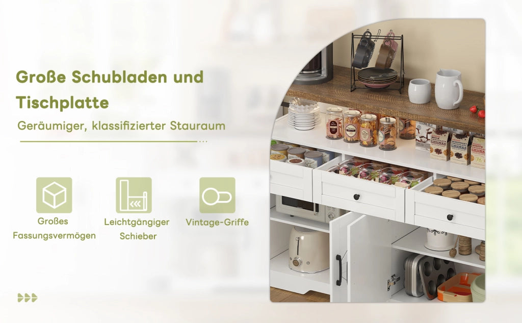 BUFFET 140x35x95 cm con 3 cassetti e 2 armadi, MDF Marrone/Bianco