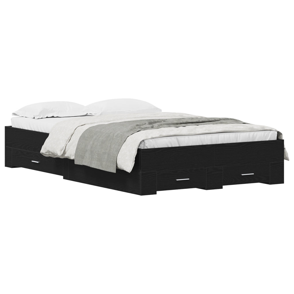 Struttura Letto  con Cassetti Nero Rovere 120x190 cm Legno Ingegnerizzato