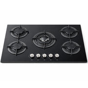 Piano Cottura a Incasso a Gas 5 Fuochi 86x51 cm con Valvola Sicurezza in Vetroceramica Nero