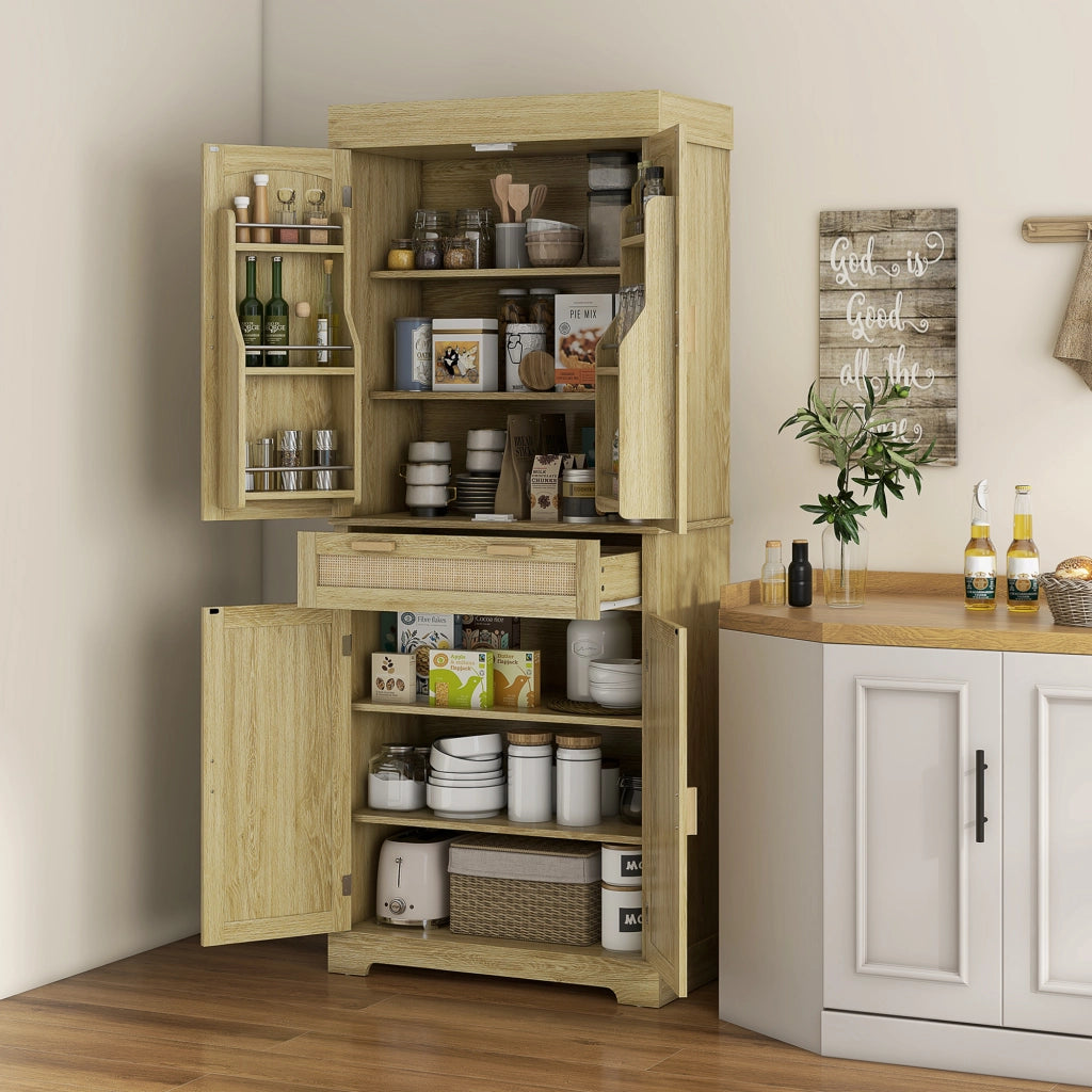 Credenza ¨C zephmum ¨C Rovere, Legno e Rattan, 76x40x183cm