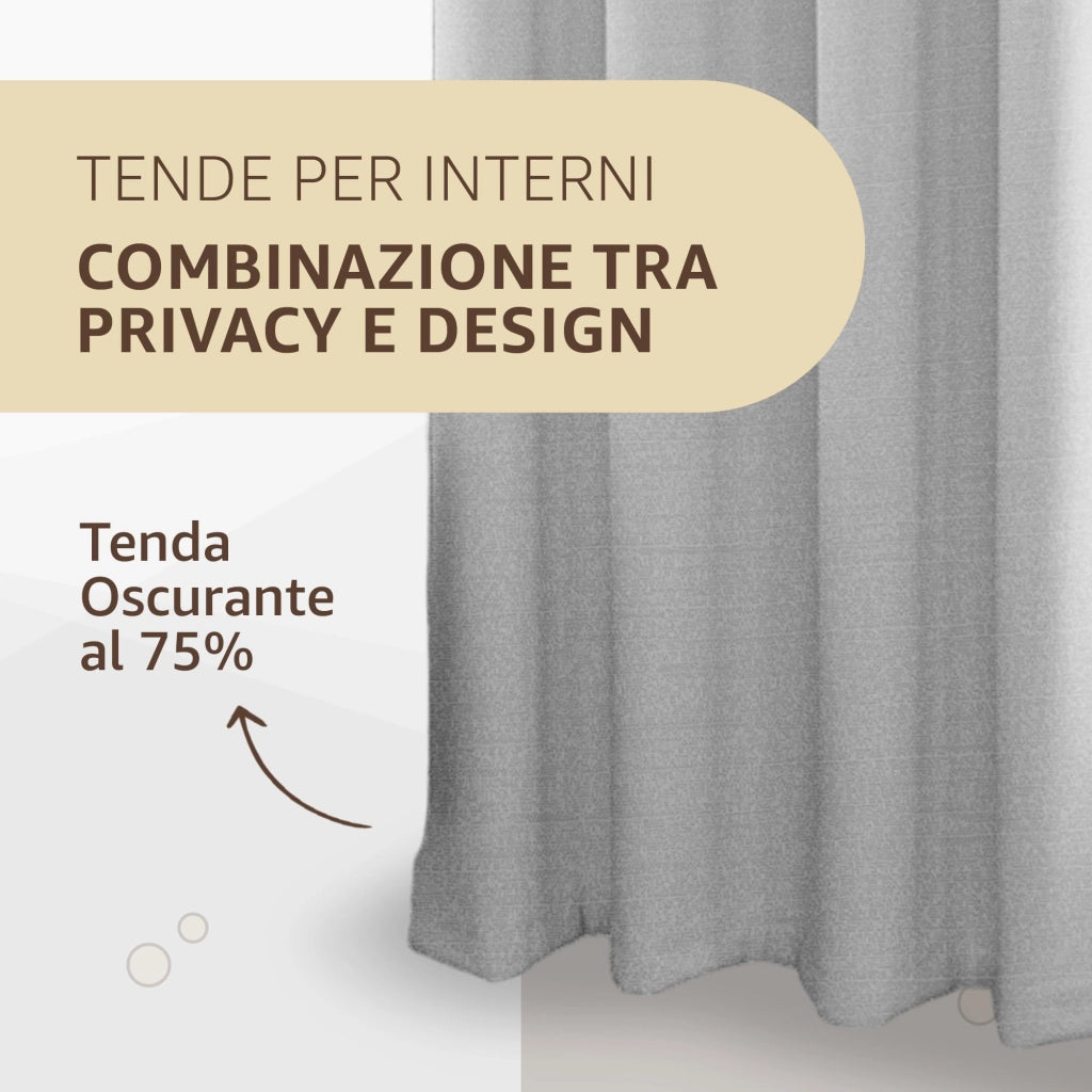Tende per Interni Camera da Letto e Soggiorno Con Anelli - 140x280cm - 2 Pezzi Colore: GRIGIO