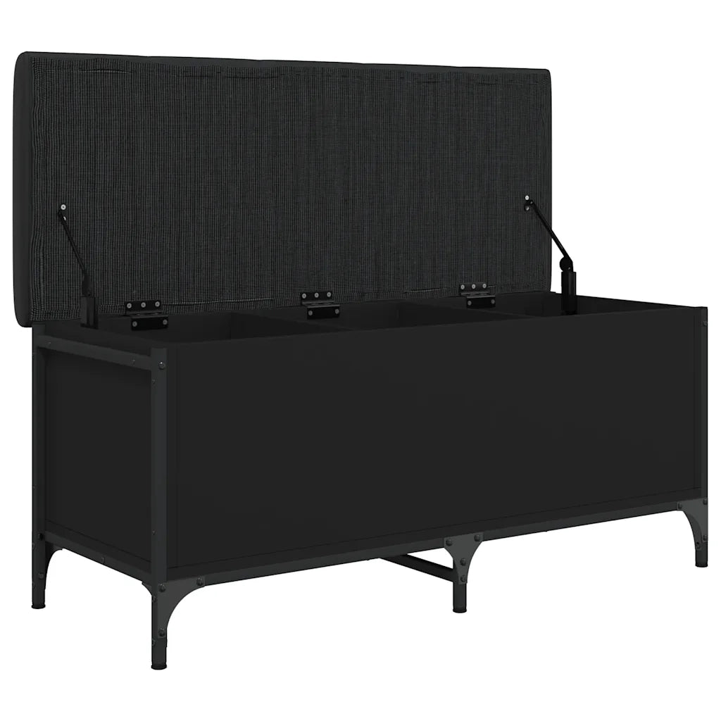 Panca Portaoggetti-Sgabello-Panca con Contenitore Nera 102x42x45 cm in Legno Multistrato