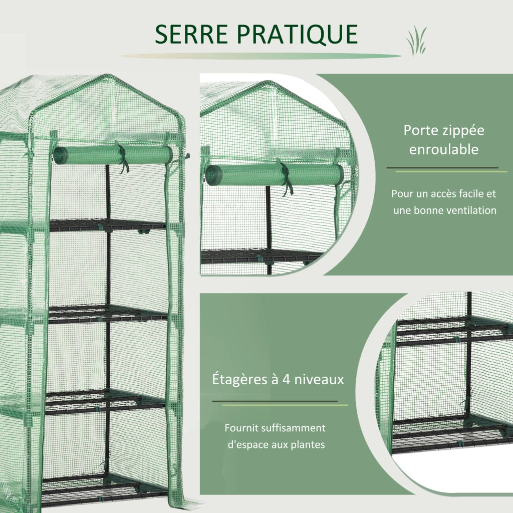 Serra da giardino con ripiani 4 livelli ¨C zephmum ¨C verde, acciaio, 70x50x160cm