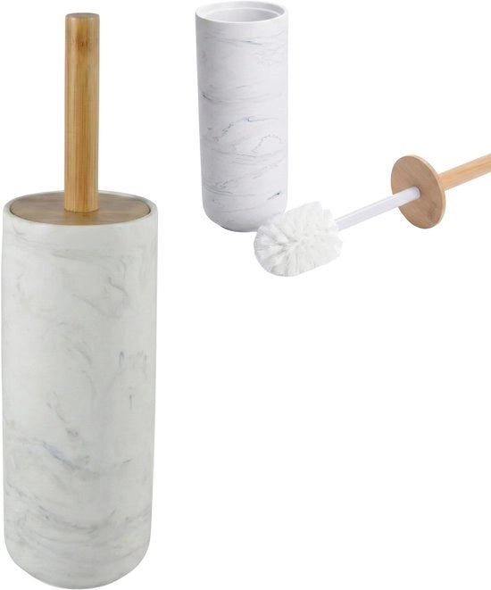 Spazzola da bagno design lussuoso - Poliresina look marmo - Manico in bambù - Capociglia sostituibile - Base pesante - Accessorio di igiene - Accessorio bagno