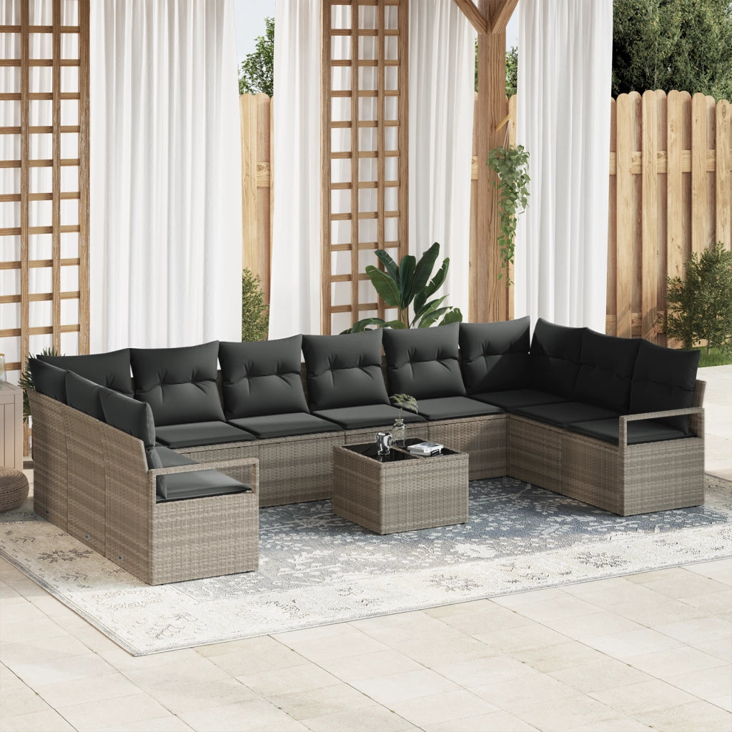 Set divani giardino 11 pezzi con cuscini grigi in polirattan