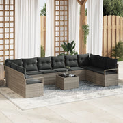 Set divani giardino 11 pezzi con cuscini grigi in polirattan