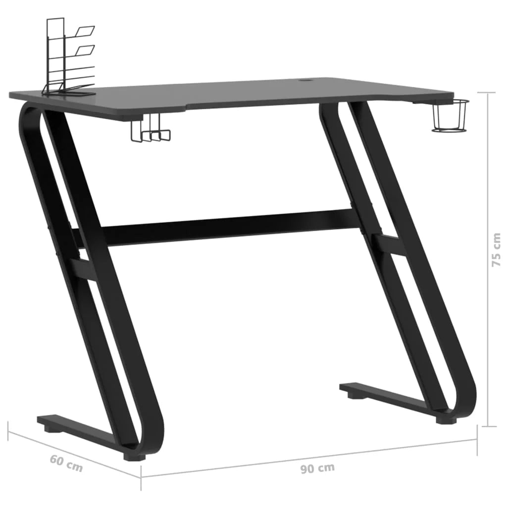 Scrivania tavolo postazione di lavoro mobile per computer studio per computer scrivania da gioco con gambe a forma di ZZ 90 x 60 x 75 cm nero 02_0023774