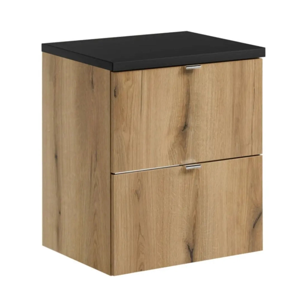 Set bagno sospeso VANO effetto rovere e nero 50cm: mobile sottolavabo con cassetti + piano per lavabo