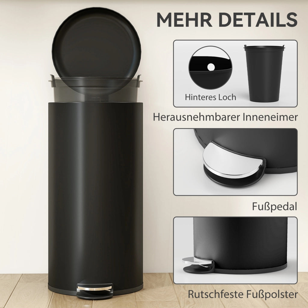 Pattumiera 30L Pedale Bidone Spazzatura con Coperchio Chiusura Soft-Close ¨C Xylo ¨C Nero 36x30x63,5cm