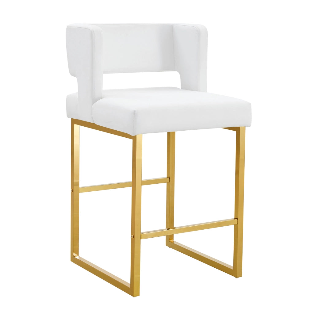 Sgabello da bar set da 2 con seduta imbottita quadrata e gambe in metallo dorato, in PU bianco 91,4 cm