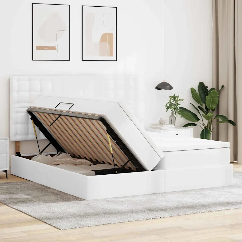 Letto con contenitore e materasso Bianco Puro 180 x 200 cm