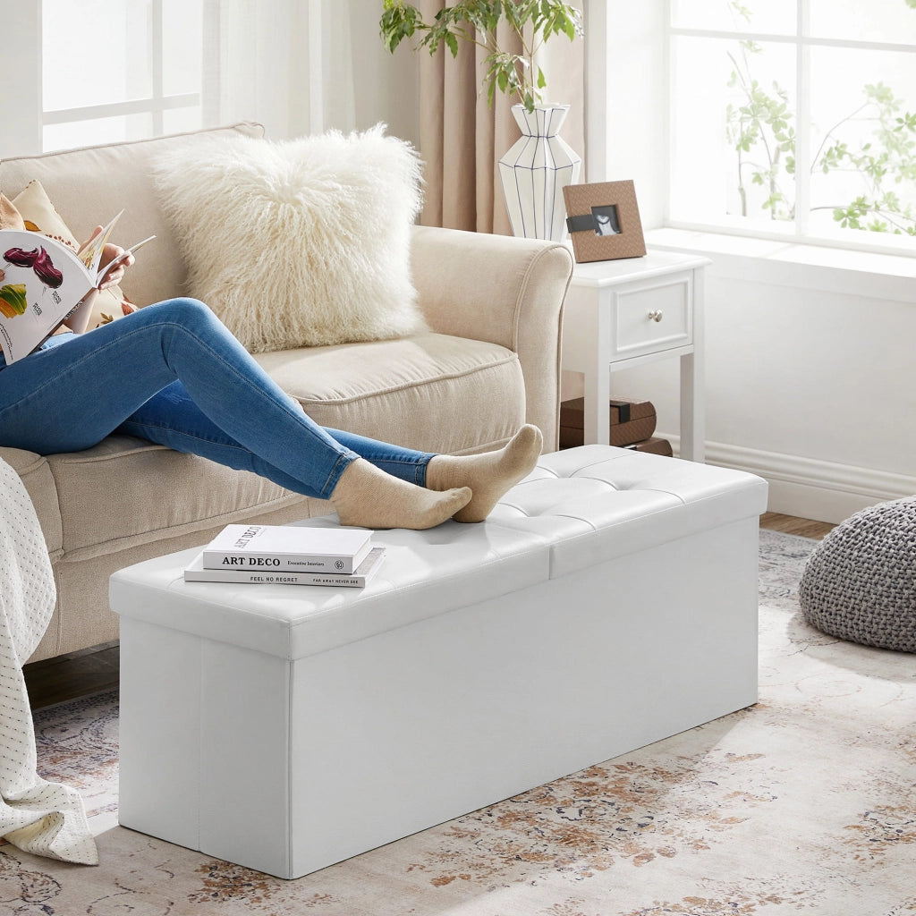 Valora PUFA Pouf Organizer Bianco MDF Seduta Contenitore