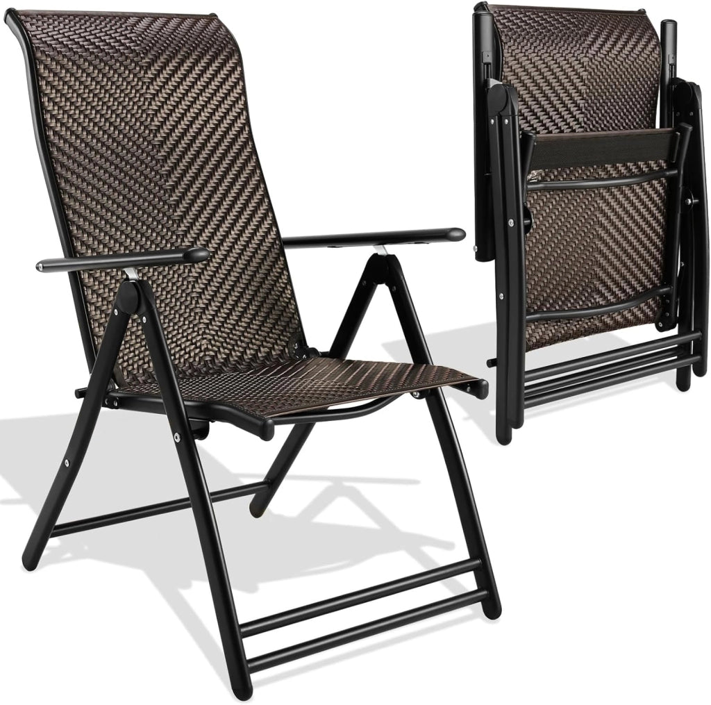 Sedia a sdraio in rattan, con schienale regolabile in 7 posizioni, sedia pieghevole resistente alle intemperie, traspirante, per balcone, giardino e terrazza