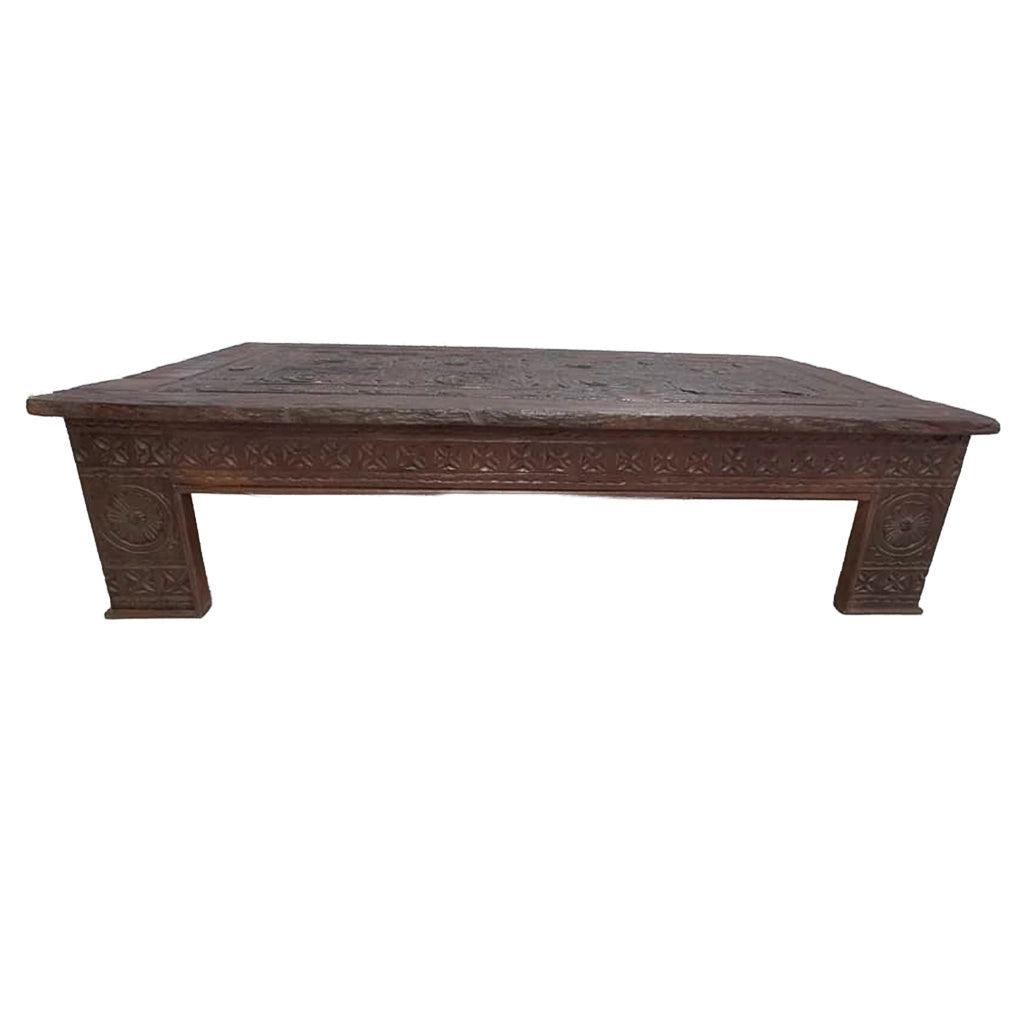 Tavolino in legno artigianale marrone 148x88x37h cm