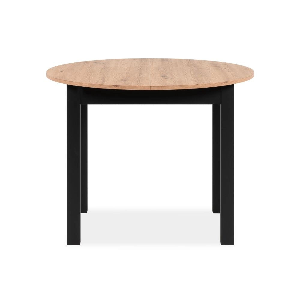 Tavolo rotondo allungabile Coburg 100 in piano quercia e struttura nera 100x76x100 cm.