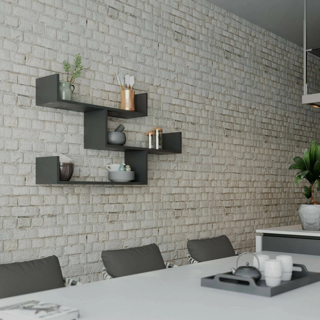 Mensola Amang, Scaffale, Ripiano a muro, Scaffalatura multiuso, 122x22h67 cm, Antracite