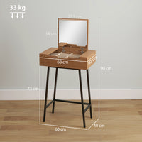 Mobile Toeletta con Specchio Ribaltabile e 16 Scomparti 60x40x90 cm in Legno e Acciaio Color Legno