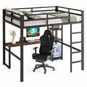 Letto a soppalco 140x200 cm con scrivania e ripiani; metallo; nero (Senza materasso)