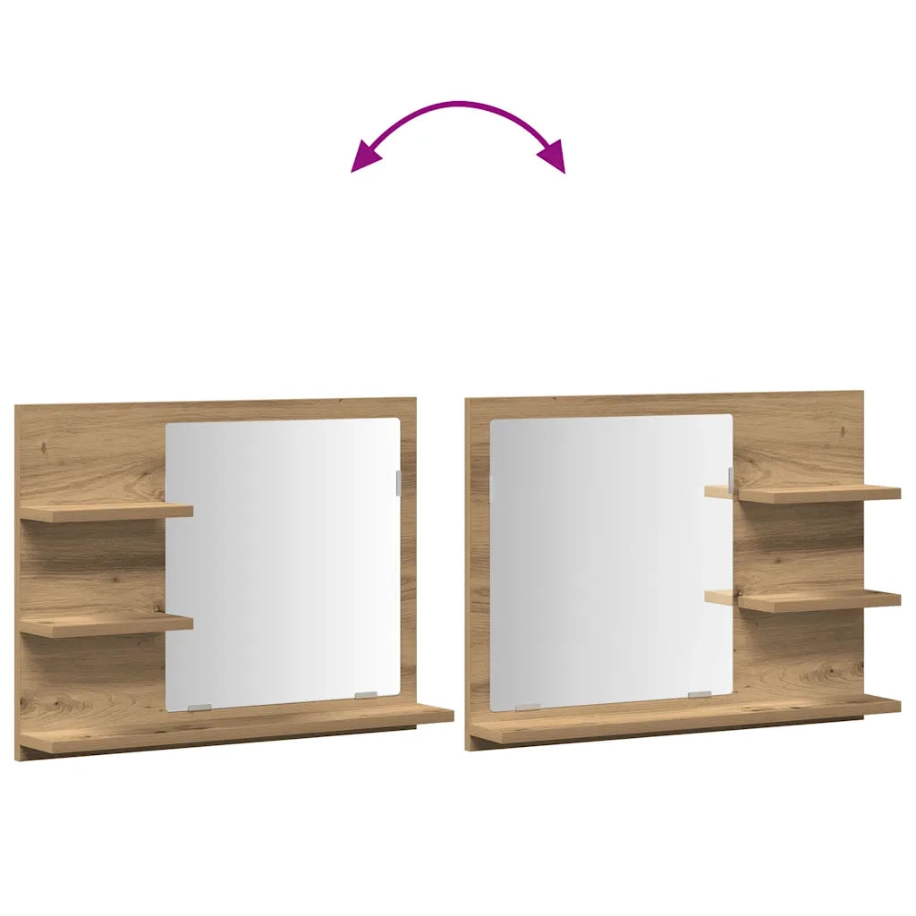 Armadietto a Specchio da Bagno-Mobile bagno con specchio Rovere Artigianale 60x10,5x45 cm