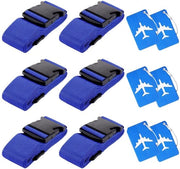 Set di Etichette da Bagaglio da 6 pezzi - Cintura per Valigia Adattabile - Cordoncini per Bagagli Duraturi - Cintura per Valigia Lunga - Sicurezza per Bagagli - Materiale Nylon