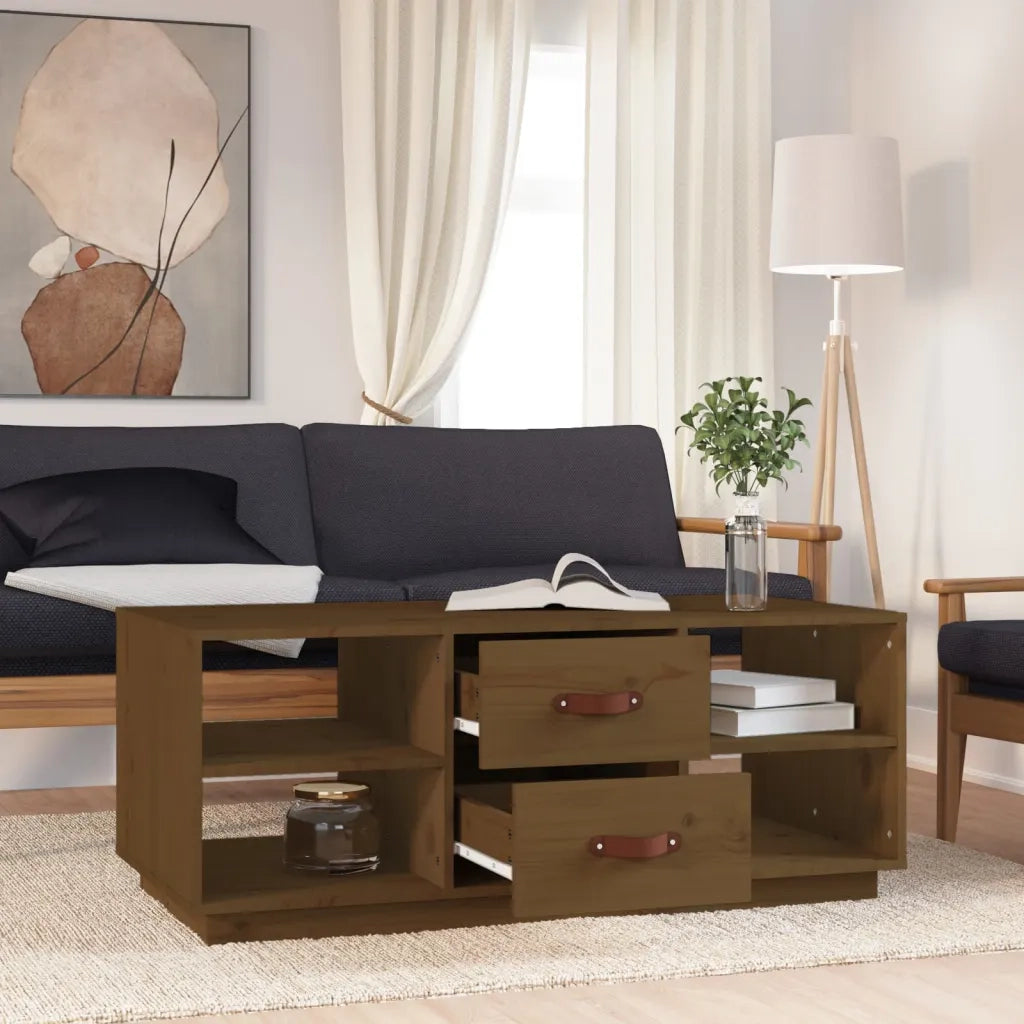 Tavolino da Salotto-Tavolino da soggiorno-Tavolo ambra 100x50x41cm in Legno Massello di Pino 131198