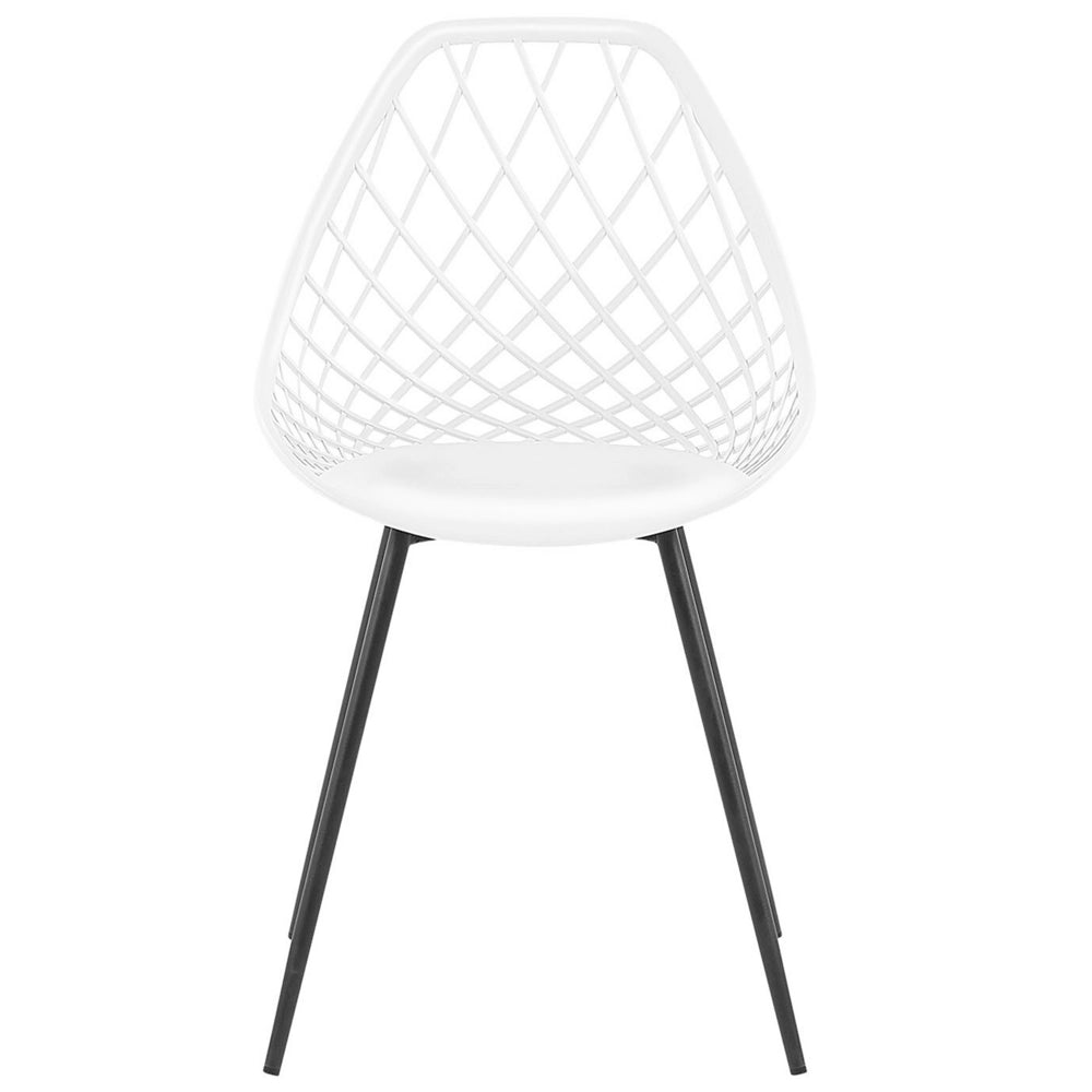 Set di 2 Sedie da Pranzo Seduta Sintetica Bianca Gambe in Metallo Nero Schienale Net Design Moderno Scandinavo