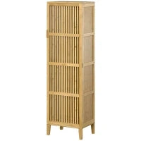 Mobile da Archiviazione in Bambù con Ripiani e Porta, per Bagno, Camera, Soggiorno, 40 x 30 x 140 cm, Legno Naturale