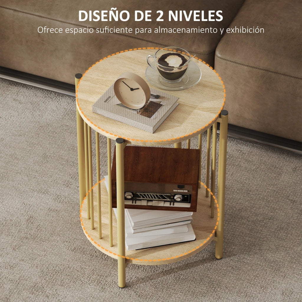 Tavolino rotondo a 2 livelli con ripiano ¨C zephmum ¨C ?41x49 cm natural