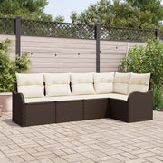Set di divani da giardino  5 pezzi con cuscini in polyrattan marrone
