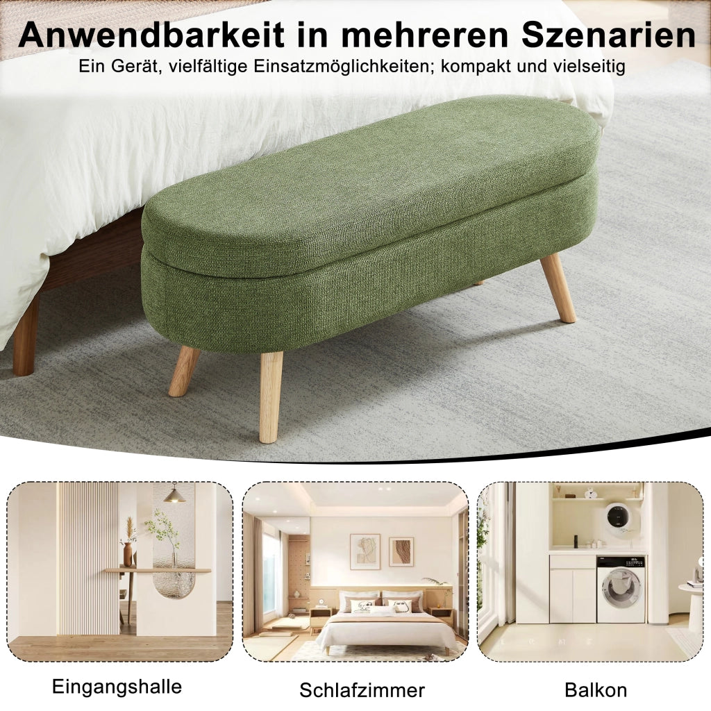 Panca contenitore imbottita con vano portaoggetti in chenille con fori di ventilazione verde 112 × 42 × 24,8 cm