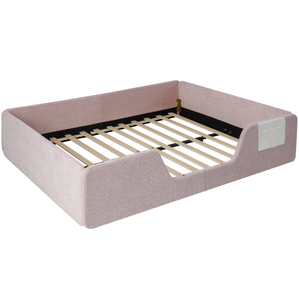 Letto Imbottito in Velluto ¨C MINIMAL ¨C 140x190, Rosa, con Sponde Rimovibili