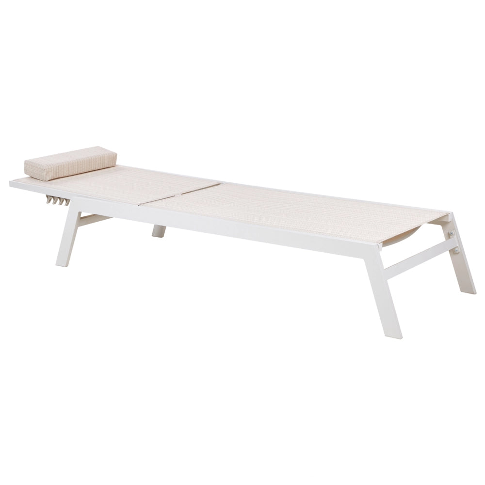 Lettino prendisole beige cuscino poggiatesta struttura in alluminio bianco reclinabile giardino esterno