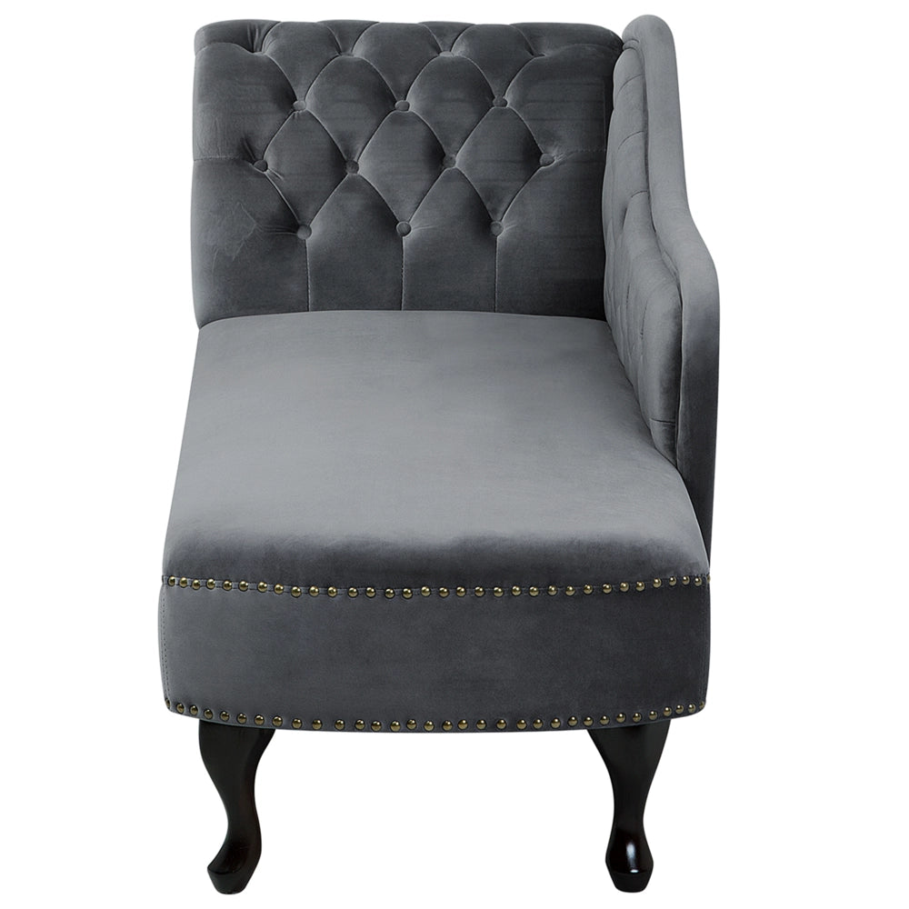 Chaise longue Grigio versione sinistra Velluto abbottonato testa chiodata