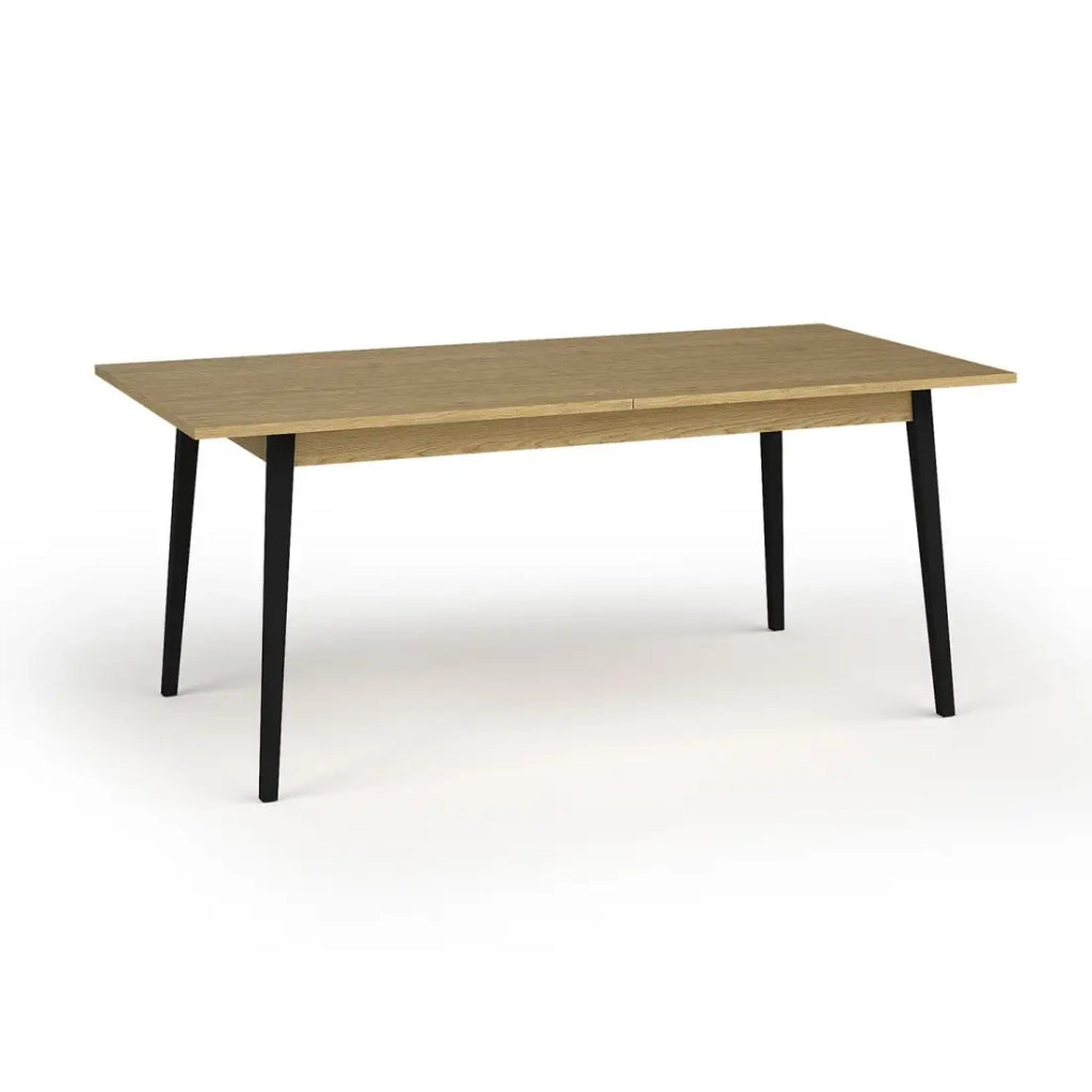 Tavolo allungabile MONDO – Piano in rovere e gambe nere – 160 a 200 cm – Gambe inclinate in metallo
